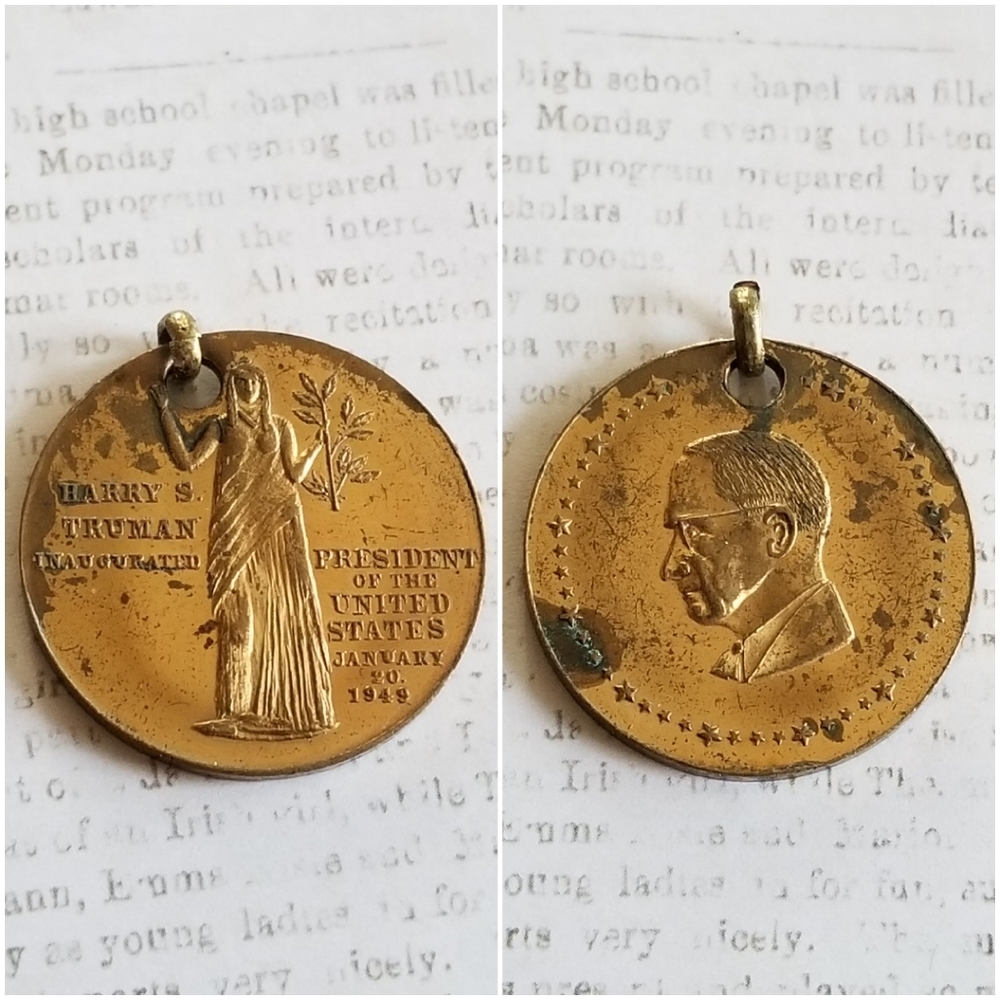 Vintage Harry Truman Inaugural coin pendant charm president political